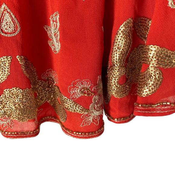 Free People Ooh La La Sequin Embroidered Blouse Orange Gold size small - Picture 5 of 10